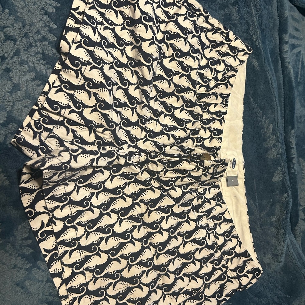 Old Navy Navy and White Seahorse Print Bermuda Shorts